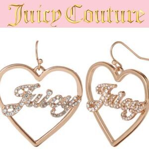 Juicy Couture Script Crystal Heart Drop Earrings